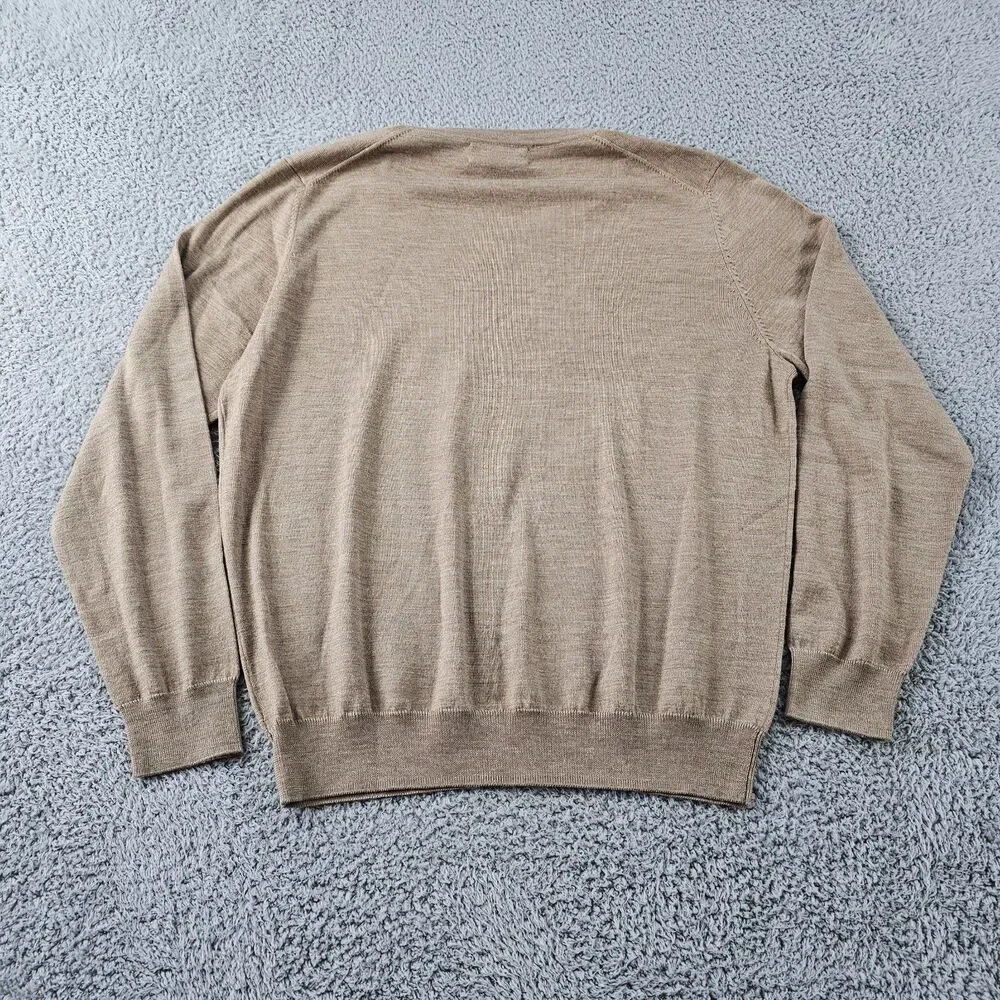 Joseph Abboud Sweater Mens XXL Tan Merino Wool Modern Fit V Neck Pullover Casual
